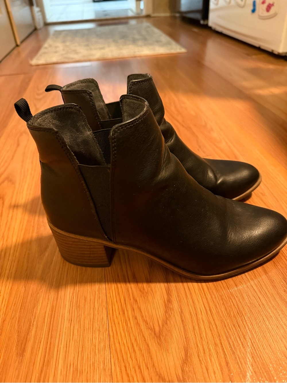 Dr. Scholl's Black Leather Ankle Booties with Stacked Heel